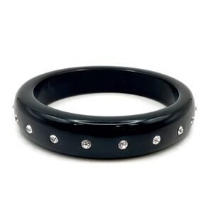 Bangle Bracelet 8.25 Black Rhinestone Studded Chunky Acrylic Minimalist